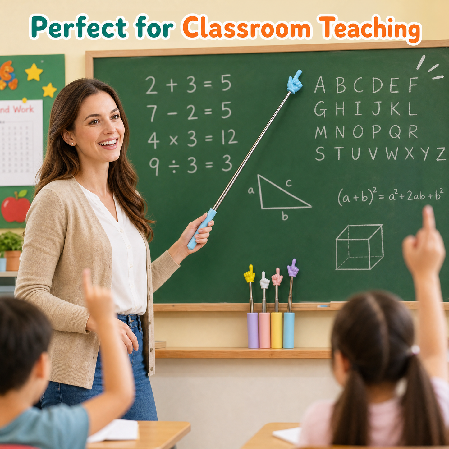 Extendable Finger Reading Pointer for Kids – Telescopic Hand Pointer Stick for Classroom, Preschool, Kindergarten – Early Learning Teaching Supplies for Whiteboard