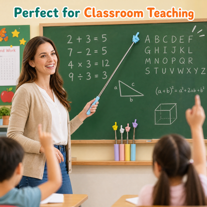 Extendable Finger Reading Pointer for Kids – Telescopic Hand Pointer Stick for Classroom, Preschool, Kindergarten – Early Learning Teaching Supplies for Whiteboard