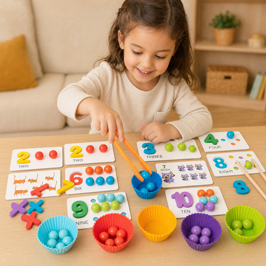 Montessori Color Sorting Bead Toy Fine Motor Skills Number Matching Puzzle for Toddlers