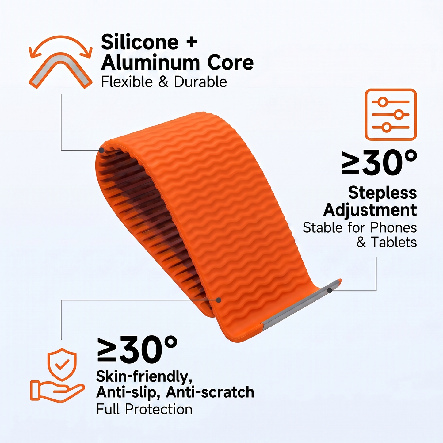 Flexible Silicone Phone Stand Bendable Aluminum Core Foldable Cell Phone Holder with Anti Slip and Scratch Free Pad Universal Portable Tablet Stand for Desk Home Office Travel