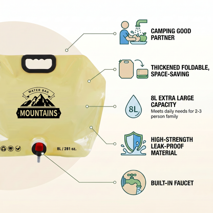 Camping Portable Soft Water Storage Pouch Outdoor Music Festival 8L Thick Collapsible Water Bag