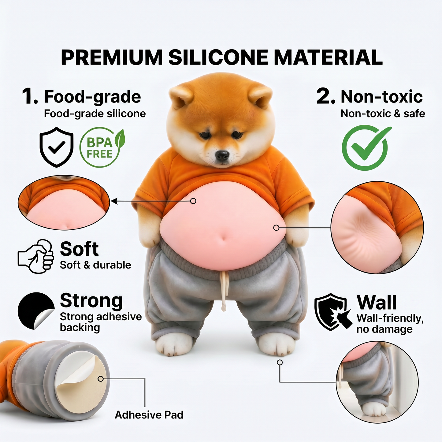 Cute Shiba Inu Silicone Door Stopper Squishy Stress Relief Toy Wall Bumper Guard Anti-Collision Protector