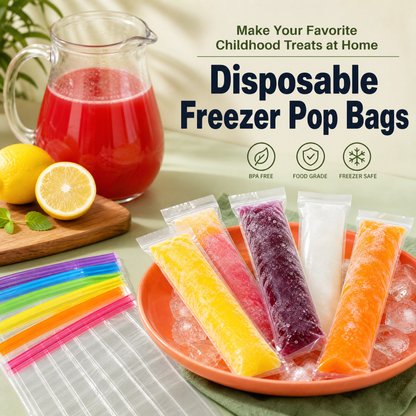 Food-Grade PE Ice Pop Bags, BPA-Free DIY Popsicle bags, Thickened Edges Anti-Bursting, Easy to Fill for Homemade Fruit Juice Popsicles