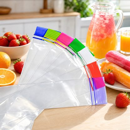 Food-Grade PE Ice Pop Bags, BPA-Free DIY Popsicle bags, Thickened Edges Anti-Bursting, Easy to Fill for Homemade Fruit Juice Popsicles