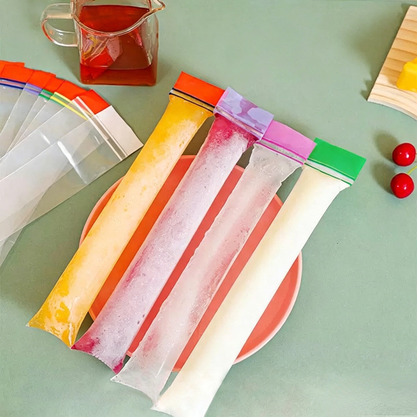 Food-Grade PE Ice Pop Bags, BPA-Free DIY Popsicle bags, Thickened Edges Anti-Bursting, Easy to Fill for Homemade Fruit Juice Popsicles